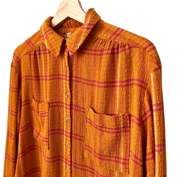 Pilcro x Anthropologie Vibrant Orange and Pink Front Button Top in Size S - Picture 4 of 8